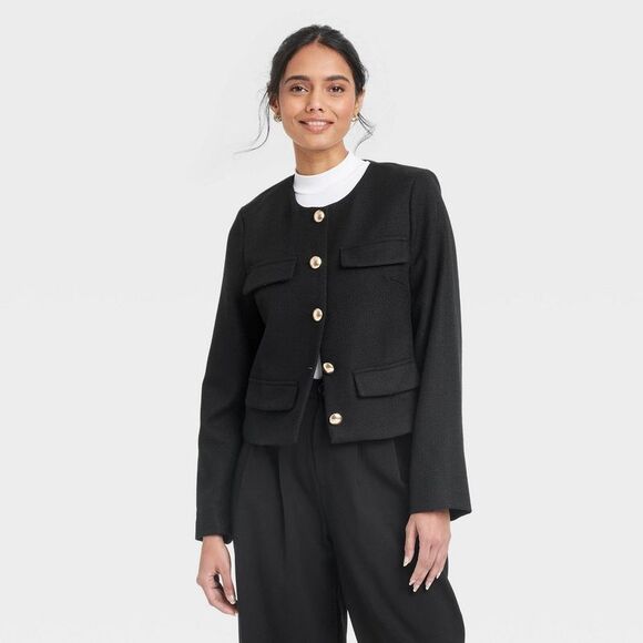 A New Day Jackets & Blazers - a new day Black Button-Front Boxy Jacket
